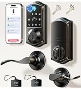 Veise VE017-L Fingerprint Smart Lock with 2 Lever Handles, Keyless Entry Front Door Lock Set, App...