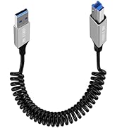 YINGAYOU Coiled USB A to B Printer Cable Coiled USB 3.0 Printer Cable Super Speed 5Gbps, for Scan...
