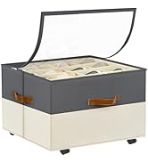 Shoe Organizer for Closet, Shoe Storage Organizer with Wheels and Adjustable Divider, Stackable S...