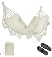 JoyView Boho Macrame Single Hammock with Hanging Ropes &amp; Elegant Tassels 78.8x39.4 Portable Cotto...