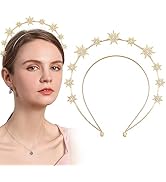 Aswewamt Gold Star Halo Crown Crystal Goddess Headband Rhinestone Halo Wedding Tiara Glitter Brid...