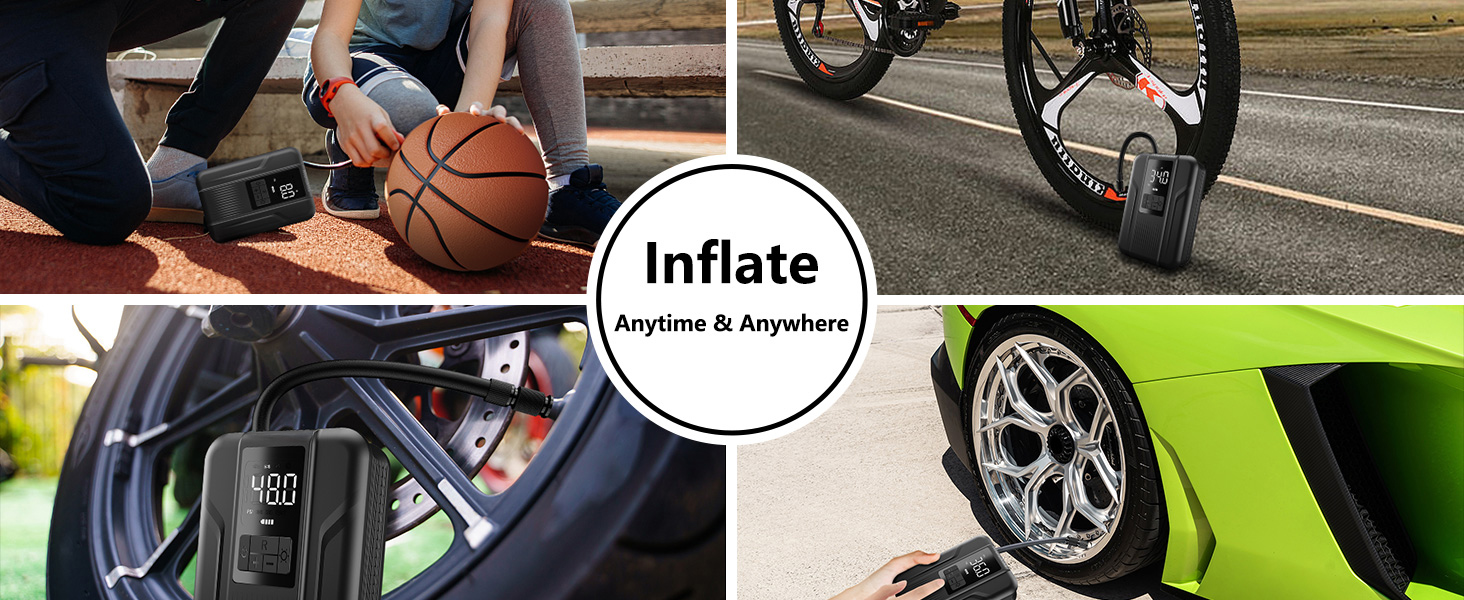 Tire Inflator Portable Air Compressor Portable Pump for Car Tires Inflator 150 PSI &amp;amp; 5000mAh Battery