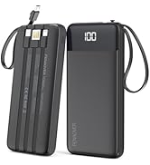 Portable Charger Built-in Cables,10000mAh Power Bank for iPhone,Fast Charge USB C Battery Pack Tr...
