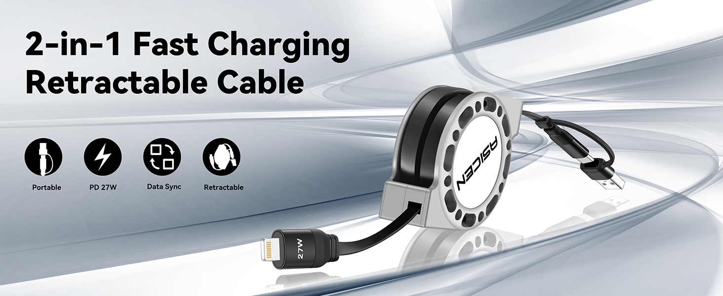 2 in 1 fast charging cable retractable