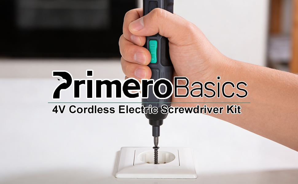 Primero Basics 4V Cordless Electric Screwdriver Kit – USB-C Rechargeable, Dual LED Light,