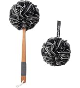 AmazerBath Shower Sponge Loofah Back Scrubber, PE Soft Mesh Loofah Body Scrubber with Long Wooden...