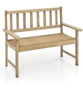 Tangkula Outdoor Teak Wood Garden Bench, 2-Person Patio Bench with Backrest and Armrests, Patio G...