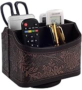 Antique Leather Remote Control Holder 360 Degree Spinning,Desk Rotating Organizer/Caddy for TV Re...