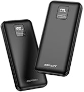AsperX 2-Pack 10000mAh Portable Charger with Built-in Cables, USB C in&amp;Output Power Bank Fast Cha...