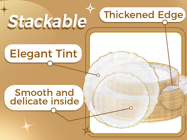 clear and gold plastic plates