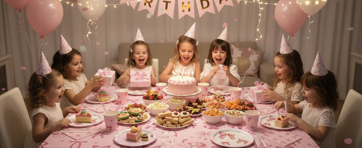 pink bow paper plates and napkins