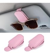 Shering Sunglasses Holders for Car Sun Visor, 2pack Pink Magnetic Leather Glasses Eyeglass Hanger...