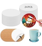 24 PCS Round Ceramic Tiles for Crafts 4x4 inches and self Adhesive Cork mat, unglazed Ceramic Coa...