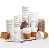 [100 Pack] 12 oz Paper Coffee Cups, Disposable Paper Coffee Cup with Lids, Sleeves, and Stirrers,...