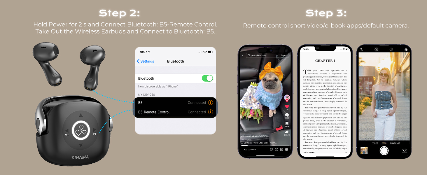 xihama B5 Tiktok Scrolling Remote Control with Wireless Earbuds