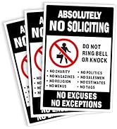 Absolutely No Soliciting Sticker, No Soliciting Sign for House Front Door, 3 Pack 4x6 Inch Reflec...