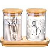 Funny Qtip Holder Dispenser 2 Pack Glass Apothecary Jars Canisters with Tray, Cotton Ball Qtip Ho...