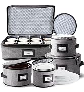 Fine China Storage Containers Hard Shell – 5 Piece Dish Storage Containers, Quilted and Stackable...