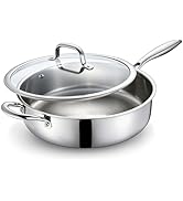 E-far Saute Pan with Lid, 12 Inch 6QT Tri-Ply Stainless Steel Deep Frying Pan, Braiser Pan &amp; Chef...