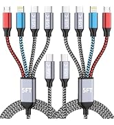 USB C 4 IN 1 Multi Charging Cable, Travel Essentials with Dual Type-C/Micro/IP Port, 2 Packs 5FT ...