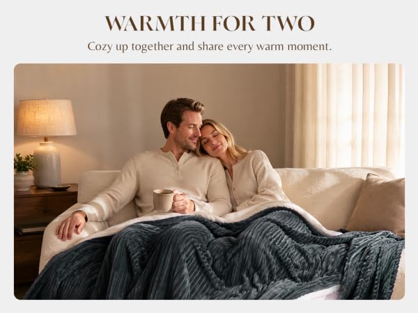 Cozy heated blanket for two, share warm moments, electric throw for couch, soft sherpa couples