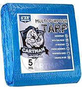 CARTMAN Finished Size 6x8 Feet Blue Poly Tarp 5 Mil Thick, Multipurpose Protective Cover for Camp...