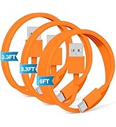 JERMASAL 3-Pack Orange [3.3FT+3.3FT+6FT] USB A to USB C Cable,USB to USB C Cable,Car Carplay Cabl...