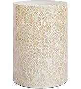 PEMAR Capiz Shell Cylinder Drum End Table Nacre Side Table Stool Round Drum Accent Coffee Bedside...