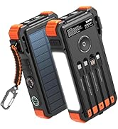 BLAVOR Solar Charger Power Bank, 20000mAh Portable Charger Built in 4 Cables, 20W Fast Charging B...