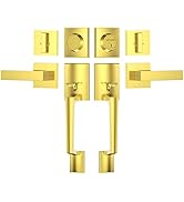 TICONN Double Front Door Handle Set, Heavy Duty Square Door Lever and Single Cylinder Deadbolt Co...