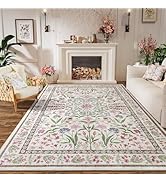 Amearea Floral Area Rugs for Living Room, 6x9 Feet Boho Pink Rugs for Bedroom Girls, Cute Kids Ro...