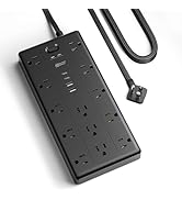10Ft Extension Cord with Multiple Outlets, Flat Plug Power Strip with 2100J Surge Protector, 13 O...