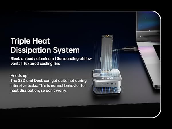 M.2 dock with three-sided ventilation holes and aluminum alloy shell for heat dissipation.