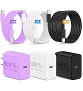 QZIIW Super Fast Charger Type C, 60W Colorful Mixed USB C Fast Charger Block 3 Pack &amp; Extra Long ...