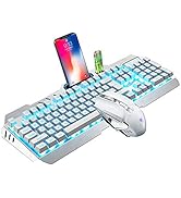 Wireless Gaming Keyboard and Mouse,Blue Backlit Rechargeable Keyboard Mouse with 3800mAh Battery ...