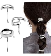 3 Pcs Silver Ponytail Holder Hair Clips, 1Inch Metal High Ponytail Hair Buckles Decorative Barret...
