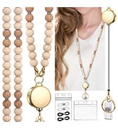 YAVVOZH Teacher Lanyard with Id Holder, Cute Lanyards for Id Badges Keys, Retractable Natural Woo...