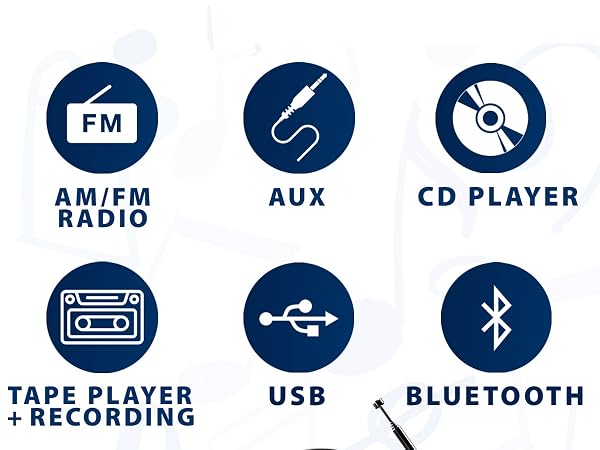 CD Player &amp; Cassette Tape Player with Case, Bluetooth Boombox, AM/FM Radio, Stereo Sound
