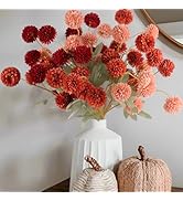 Hananona 12 Pcs Artificial Chrysanthemum Flowers, Orange Kiku Pom Pom Mums Flower Faux Fall Flora...