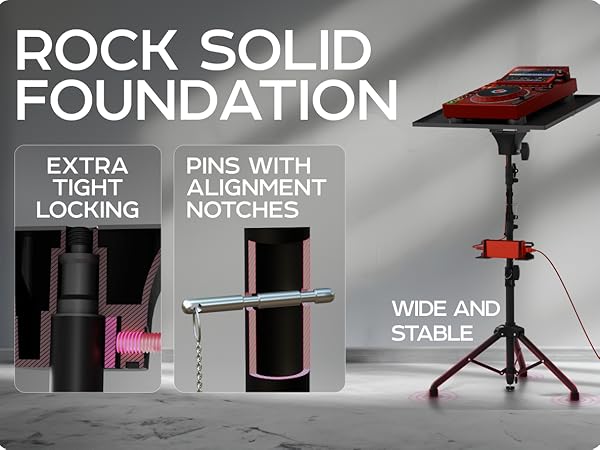 Rock-solid foundation: non slip rubber feet and pins that prevent collapse of the sections