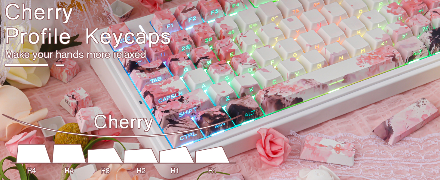 Pink Cherry Blossom Shine Through Keycaps