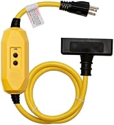 ELEGRP 15A Auto Reset Inline GFCI Extension Cord 3ft 12/3 SJTW Heavy Duty Yellow Cable 3 Wires 3 ...