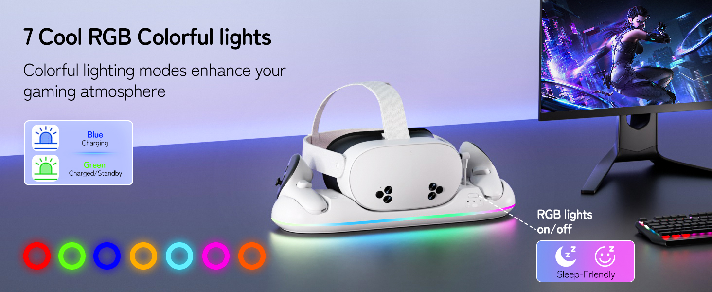 meta quest 3/3s/2 charging dock can quickly charge the headset and controllers simultaneous