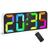 SZELAM Large Digital Wall Clock, 9.6” Dynamic RGB Colorful Digital Clock, with 12/24Hr, Remote Co...