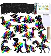 Winlyn 48 Sets 12 Styles Magic Color Scratch Dinosaur Ornaments Craft Kits Rainbow Scratch Paper ...