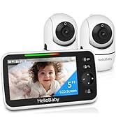 HelloBaby Upgrade 5’’ Baby Monitor with 30-Hour Battery, 2 Cameras Pan-Tilt-Zoom, 1000ft Range Vi...
