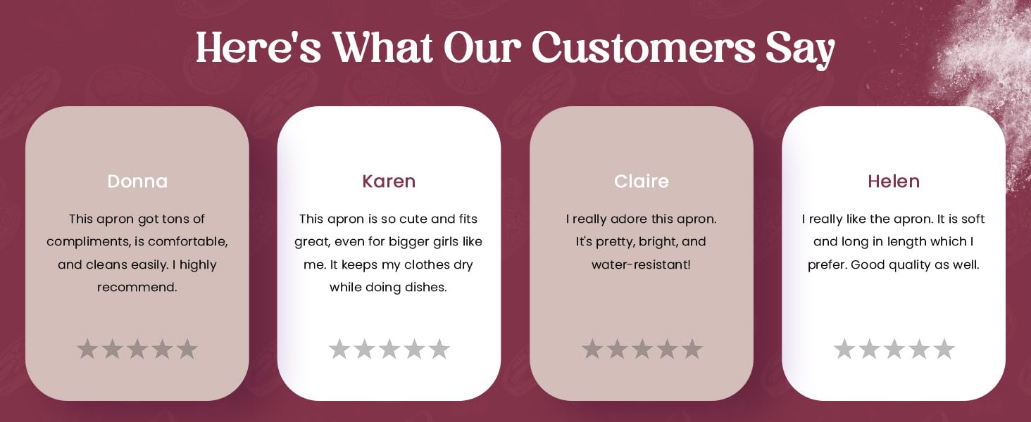 Happy home cooks praising the stylish and comfortable apron for everyday use.
