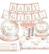 Baby Girl Shower Decorations Floral Baby Girl Shower Tableware Rose Gold Baby Girl Plates Napkins...