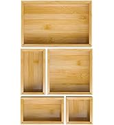 Bamboo Bathroom Drawer Organizer Dividers, Wooden Kitchen Utensil Holder Set of 5, Stackable Junk...