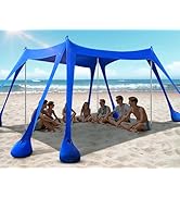 Rengue Beach Tent, Beach Canopy UPF50+ UV Protection, 10x10ft Beach Shade Sun Shelter with 8 Sand...